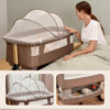 3 in 1 Baby Crib, Bassinet Bedside Crib Adjustable Portable Bed for Infant,Baby Newborn Must Have Bed,Khaki