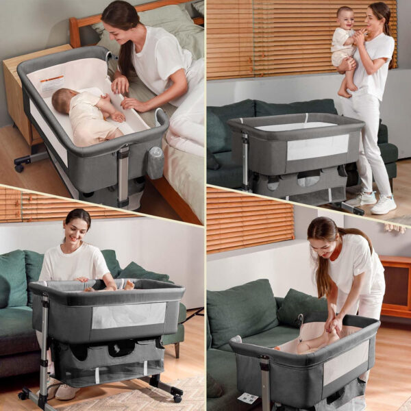 3 in 1 Baby Crib, Bassinet Bedside Crib Adjustable Portable Bed for Infant,Baby Newborn Must Have Bed,Khaki