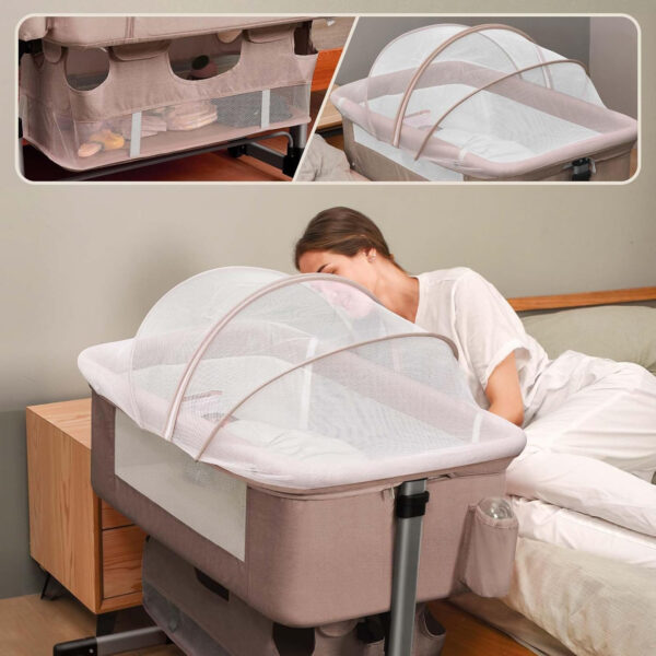 3 in 1 Baby Crib, Bassinet Bedside Crib Adjustable Portable Bed for Infant,Baby Newborn Must Have Bed,Khaki