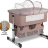 3 in 1 Baby Crib, Bassinet Bedside Crib Adjustable Portable Bed for Infant,Baby Newborn Must Have Bed,Khaki