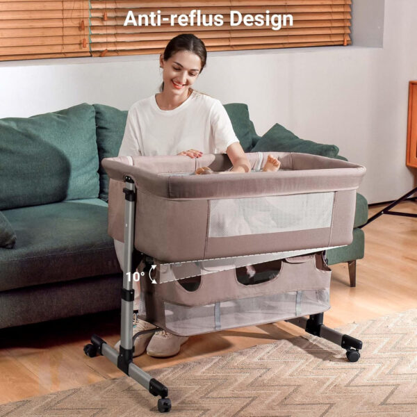 3 in 1 Baby Crib, Bassinet Bedside Crib Adjustable Portable Bed for Infant,Baby Newborn Must Have Bed,Khaki