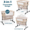 3 in 1 Baby Crib, Bassinet Bedside Crib Adjustable Portable Bed for Infant,Baby Newborn Must Have Bed,Khaki