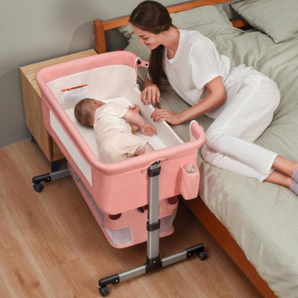 3 in 1 Baby Crib, Bassinet Bedside Crib Adjustable Portable Bed for Infant,Baby Newborn Must Have Bed,Khaki