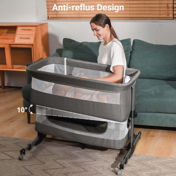 3 in 1 Baby Crib, Bassinet Bedside Crib Adjustable Portable Bed for Infant,Baby Newborn Must Have Bed,Khaki