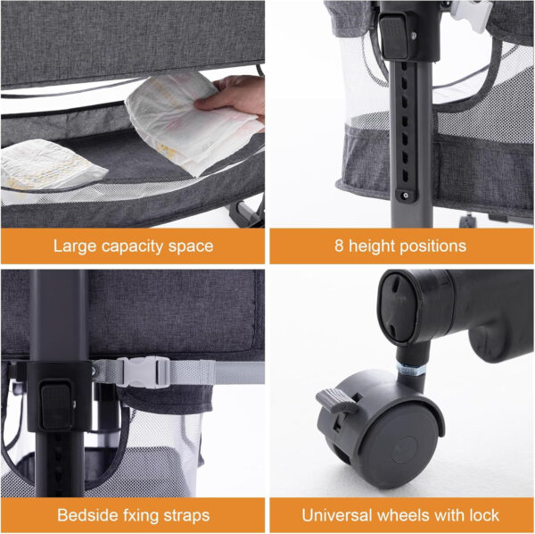 3 in 1 Baby Crib, Bassinet Bedside Crib Adjustable Portable Bed for Infant,Baby Newborn Must Have Bed,Khaki