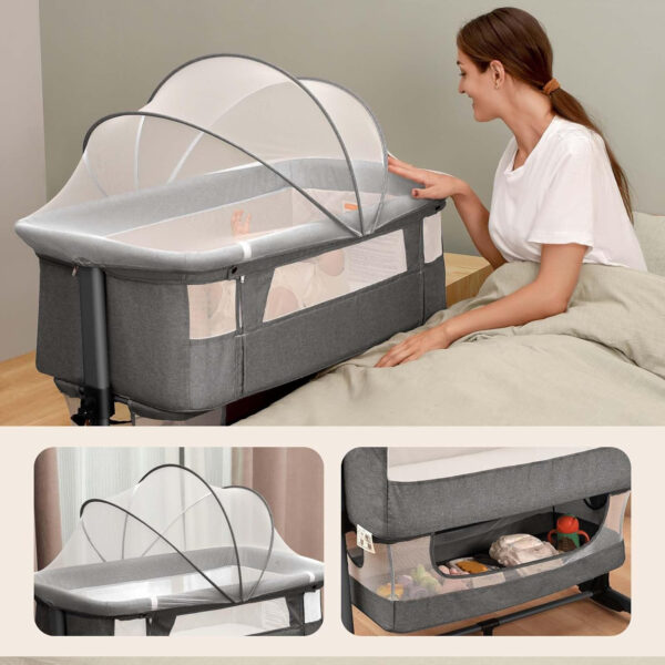 3 in 1 Baby Crib, Bassinet Bedside Crib Adjustable Portable Bed for Infant,Baby Newborn Must Have Bed,Khaki