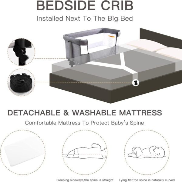 3 in 1 Baby Crib, Bassinet Bedside Crib Adjustable Portable Bed for Infant,Baby Newborn Must Have Bed,Khaki