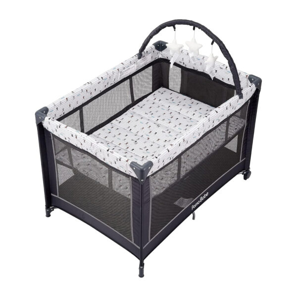 Pamo Babe Portable Playard,Sturdy Play Yard with Padded Mat and Toy bar with Soft Toys