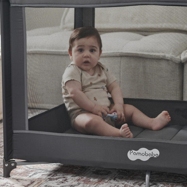 Pamo Babe Portable Playard,Sturdy Play Yard with Padded Mat and Toy bar with Soft Toys