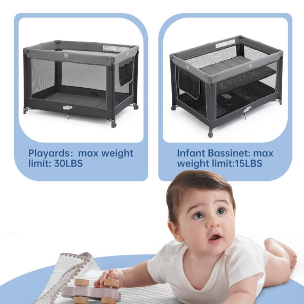 Pamo Babe Portable Playard,Sturdy Play Yard with Padded Mat and Toy bar with Soft Toys