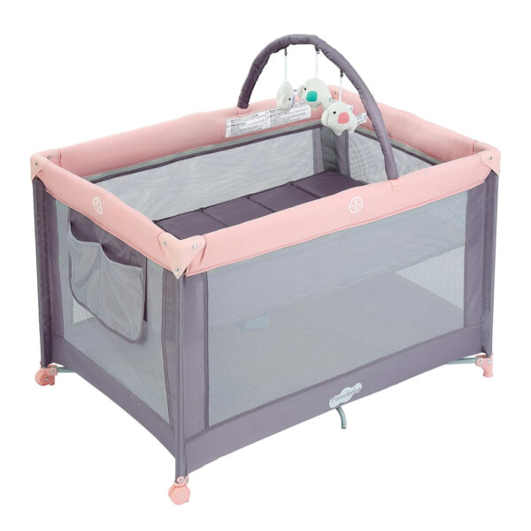 Pamo Babe Portable Playard,Sturdy Play Yard with Padded Mat and Toy bar with Soft Toys
