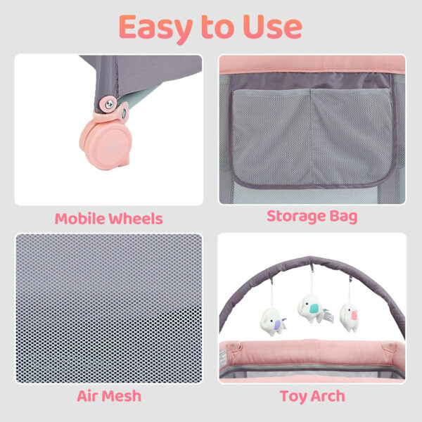 Pamo Babe Portable Playard,Sturdy Play Yard with Padded Mat and Toy bar with Soft Toys