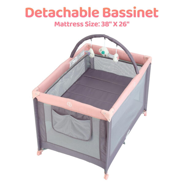 Pamo Babe Portable Playard,Sturdy Play Yard with Padded Mat and Toy bar with Soft Toys