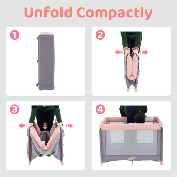 Pamo Babe Portable Playard,Sturdy Play Yard with Padded Mat and Toy bar with Soft Toys