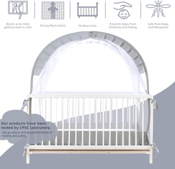 Lazyzzzz Baby Crib Tent - Pop Up Crib Canopy with Double Zipper Self-Locked,1200 Holes/Inch Mesh Crib Net to Keep Baby from Climbing Out, Portable Easy Install 55" L x 27" W x 51" H Grey