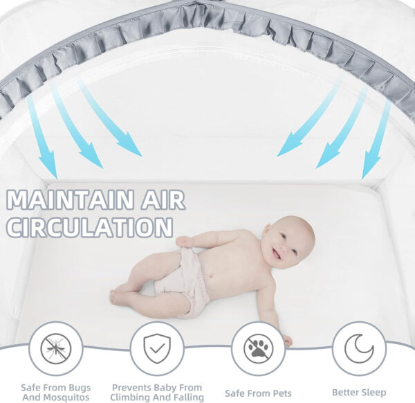 Lazyzzzz Baby Crib Tent - Pop Up Crib Canopy with Double Zipper Self-Locked,1200 Holes/Inch Mesh Crib Net to Keep Baby from Climbing Out, Portable Easy Install 55" L x 27" W x 51" H Grey