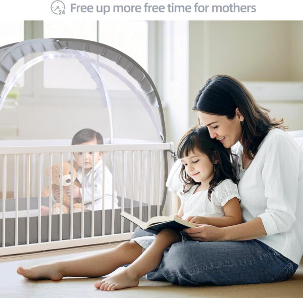 Lazyzzzz Baby Crib Tent - Pop Up Crib Canopy with Double Zipper Self-Locked,1200 Holes/Inch Mesh Crib Net to Keep Baby from Climbing Out, Portable Easy Install 55" L x 27" W x 51" H Grey