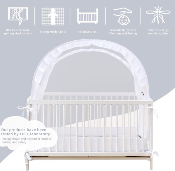 Lazyzzzz Baby Crib Tent - Pop Up Crib Canopy with Double Zipper Self-Locked,1200 Holes/Inch Mesh Crib Net to Keep Baby from Climbing Out, Portable Easy Install 55" L x 27" W x 51" H Grey