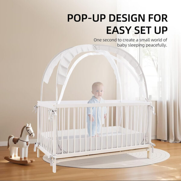 Lazyzzzz Baby Crib Tent - Pop Up Crib Canopy with Double Zipper Self-Locked,1200 Holes/Inch Mesh Crib Net to Keep Baby from Climbing Out, Portable Easy Install 55" L x 27" W x 51" H Grey
