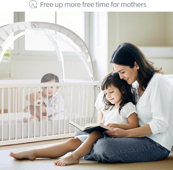 Lazyzzzz Baby Crib Tent - Pop Up Crib Canopy with Double Zipper Self-Locked,1200 Holes/Inch Mesh Crib Net to Keep Baby from Climbing Out, Portable Easy Install 55" L x 27" W x 51" H Grey