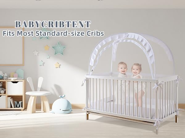 Lazyzzzz Baby Crib Tent - Pop Up Crib Canopy with Double Zipper Self-Locked,1200 Holes/Inch Mesh Crib Net to Keep Baby from Climbing Out, Portable Easy Install 55" L x 27" W x 51" H Grey