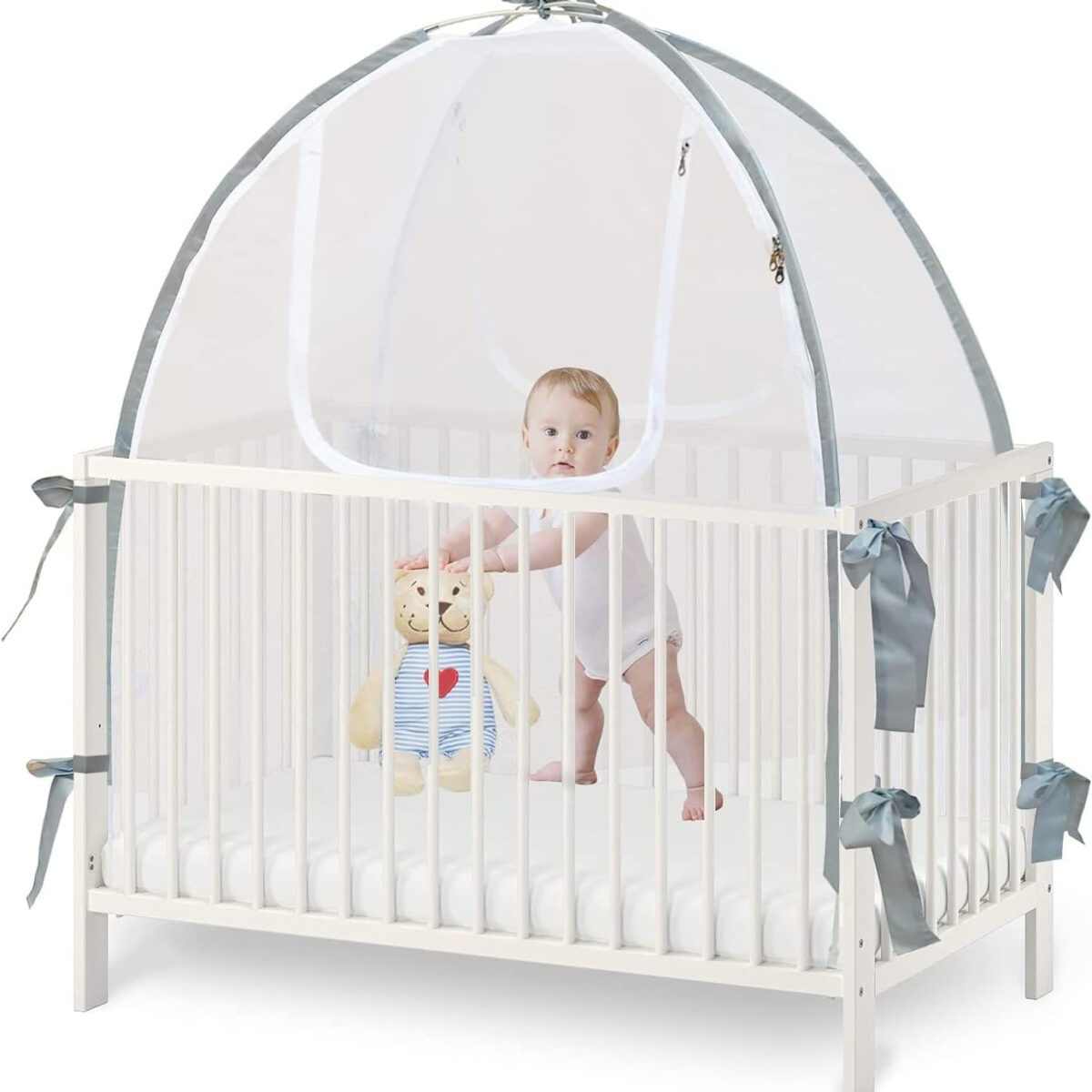 688a9f6933361f999dad7fdfa1fbeba91a5f9a2401cae73601063.jpg Baby Crib Tent Safety Net, Durable Strong Self-Locking Zippers, Protects from Climbing Out and, Insects, Mosquitoes, Installs with Rods (Crib 52.25" - 28.25")