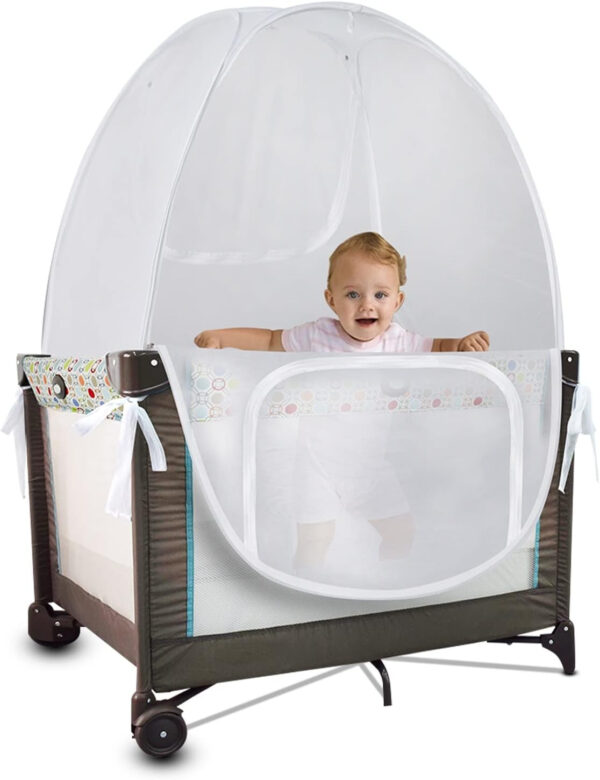 Baby Crib Tent Safety Net, Durable Strong Self-Locking Zippers, Protects from Climbing Out and, Insects, Mosquitoes, Installs with Rods (Crib 52.25" - 28.25")
