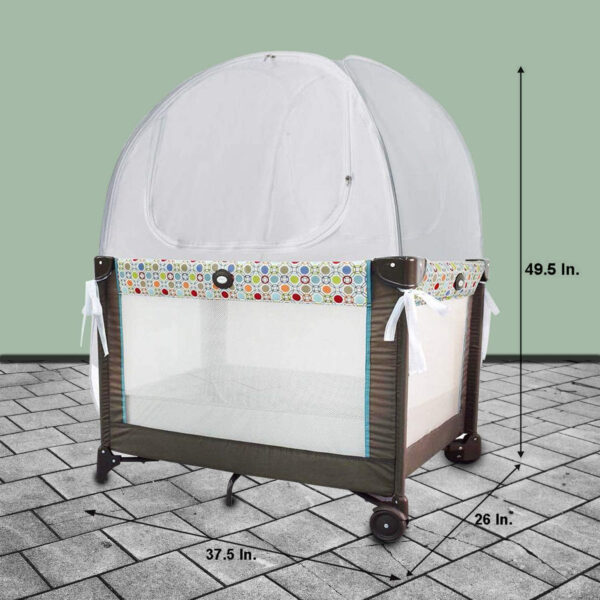 Baby Crib Tent Safety Net, Durable Strong Self-Locking Zippers, Protects from Climbing Out and, Insects, Mosquitoes, Installs with Rods (Crib 52.25" - 28.25")