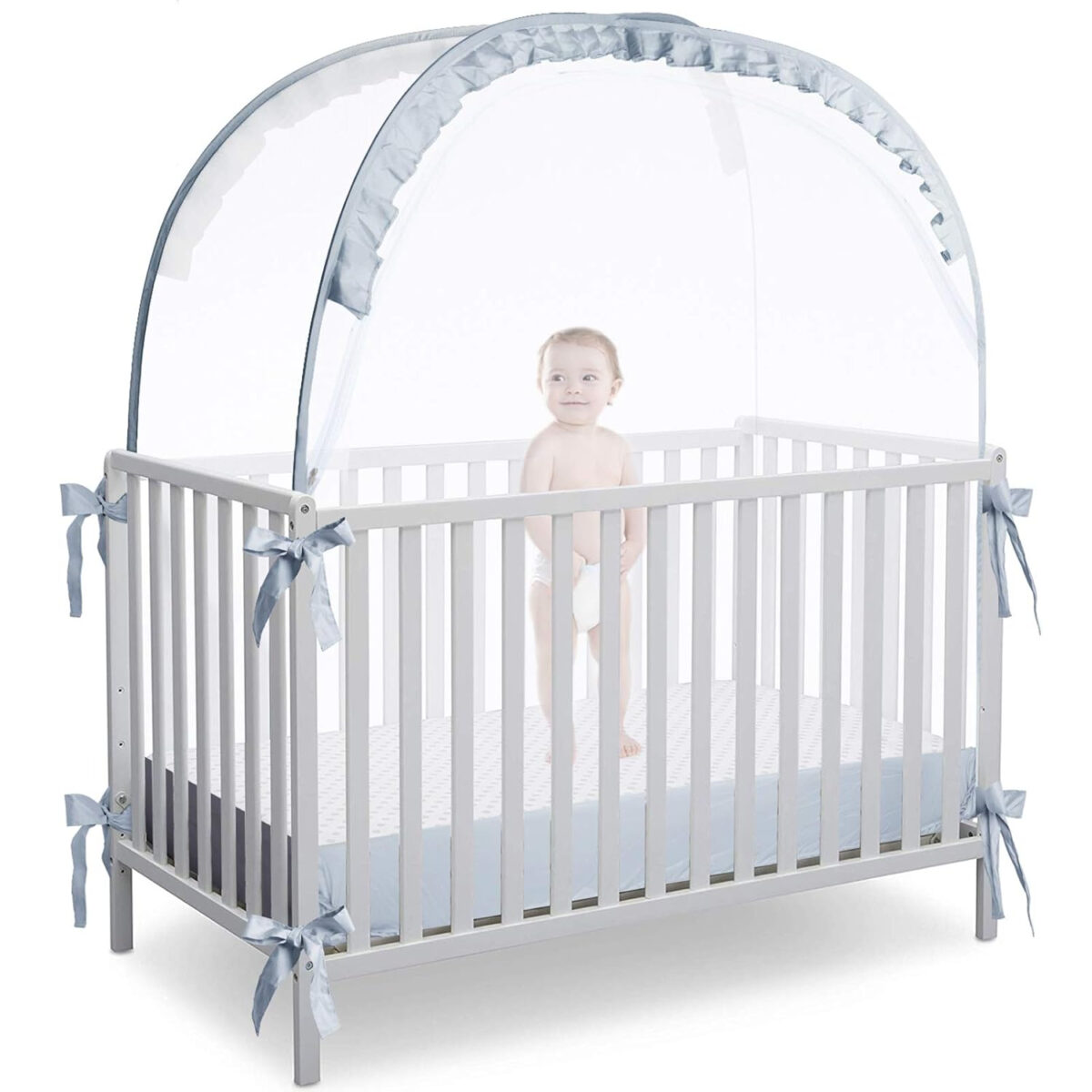 688a9fc239fae3094dc3cd440d8dde81af316607e2f23c2109806.jpg Crib Tent Crib Net to Keep Baby in, Pop Up Crib Tent Canopy Keep Baby from Climbing Out (55.2" L x 27.6" W x 51.6" H)