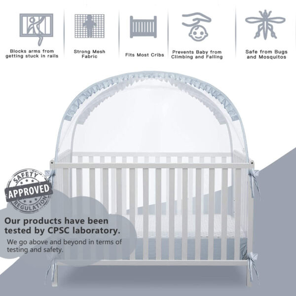 Crib Tent Crib Net to Keep Baby in, Pop Up Crib Tent Canopy Keep Baby from Climbing Out (55.2" L x 27.6" W x 51.6" H)