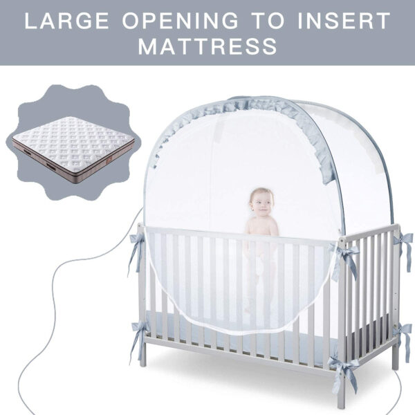 Crib Tent Crib Net to Keep Baby in, Pop Up Crib Tent Canopy Keep Baby from Climbing Out (55.2" L x 27.6" W x 51.6" H)