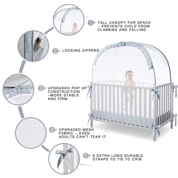 Crib Tent Crib Net to Keep Baby in, Pop Up Crib Tent Canopy Keep Baby from Climbing Out (55.2" L x 27.6" W x 51.6" H)