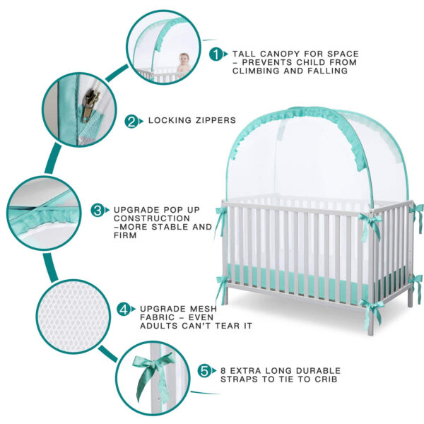 Crib Tent Crib Net to Keep Baby in, Pop Up Crib Tent Canopy Keep Baby from Climbing Out (55.2" L x 27.6" W x 51.6" H)