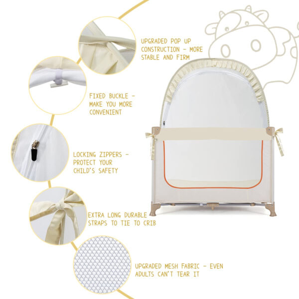 Crib Tent Crib Net to Keep Baby in, Pop Up Crib Tent Canopy Keep Baby from Climbing Out (55.2" L x 27.6" W x 51.6" H)