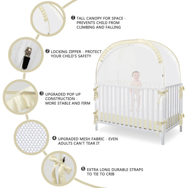 Crib Tent Crib Net to Keep Baby in, Pop Up Crib Tent Canopy Keep Baby from Climbing Out (55.2" L x 27.6" W x 51.6" H)