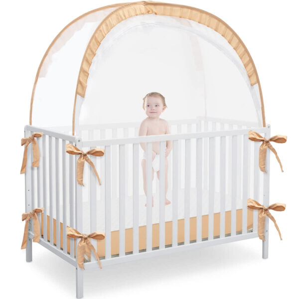 Crib Tent Crib Net to Keep Baby in, Pop Up Crib Tent Canopy Keep Baby from Climbing Out (55.2" L x 27.6" W x 51.6" H)