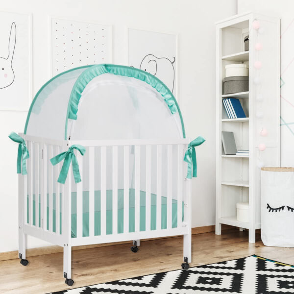 Crib Tent Crib Net to Keep Baby in, Pop Up Crib Tent Canopy Keep Baby from Climbing Out (55.2" L x 27.6" W x 51.6" H)