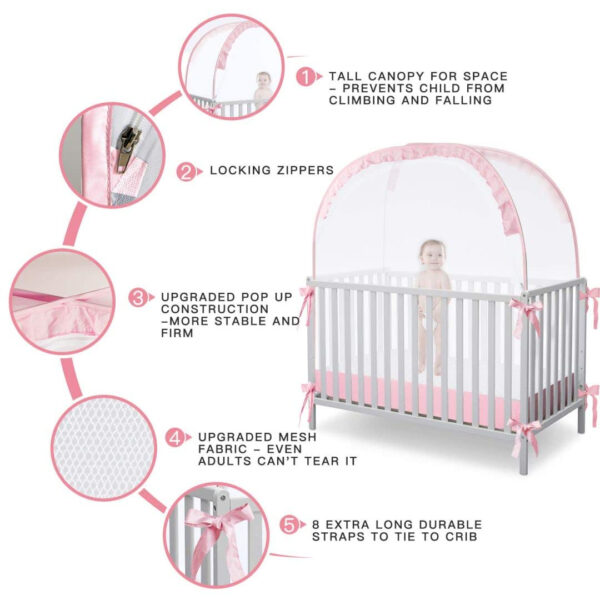Crib Tent Crib Net to Keep Baby in, Pop Up Crib Tent Canopy Keep Baby from Climbing Out (55.2" L x 27.6" W x 51.6" H)