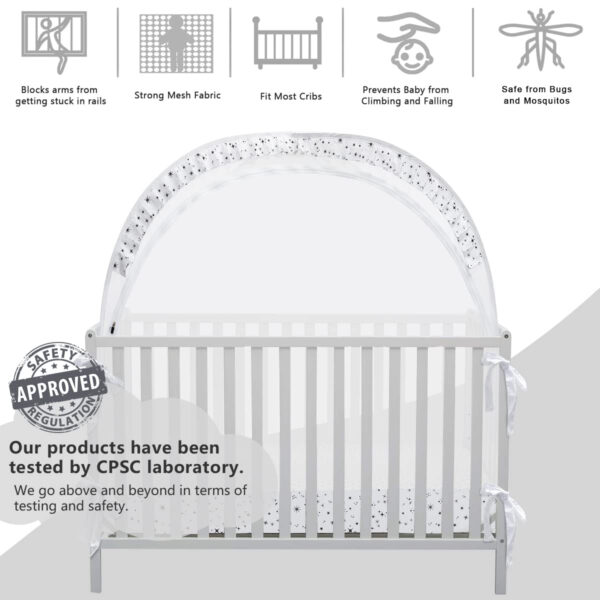 Crib Tent Crib Net to Keep Baby in, Pop Up Crib Tent Canopy Keep Baby from Climbing Out (55.2" L x 27.6" W x 51.6" H)