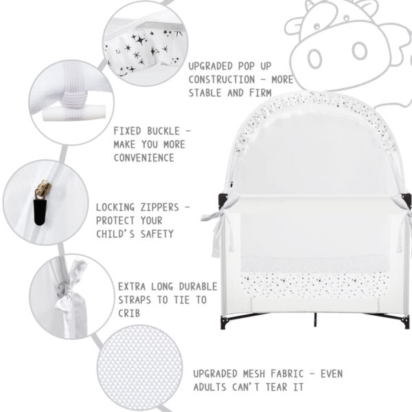 Crib Tent Crib Net to Keep Baby in, Pop Up Crib Tent Canopy Keep Baby from Climbing Out (55.2" L x 27.6" W x 51.6" H)