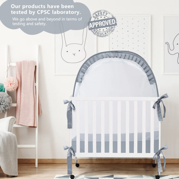 Crib Tent Crib Net to Keep Baby in, Pop Up Crib Tent Canopy Keep Baby from Climbing Out (55.2" L x 27.6" W x 51.6" H)