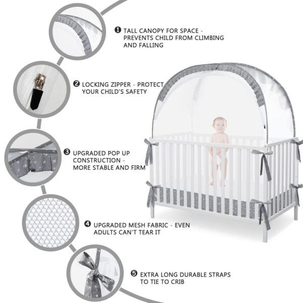 Crib Tent Crib Net to Keep Baby in, Pop Up Crib Tent Canopy Keep Baby from Climbing Out (55.2" L x 27.6" W x 51.6" H)