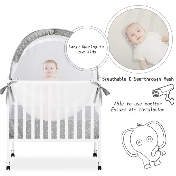 Crib Tent Crib Net to Keep Baby in, Pop Up Crib Tent Canopy Keep Baby from Climbing Out (55.2" L x 27.6" W x 51.6" H)