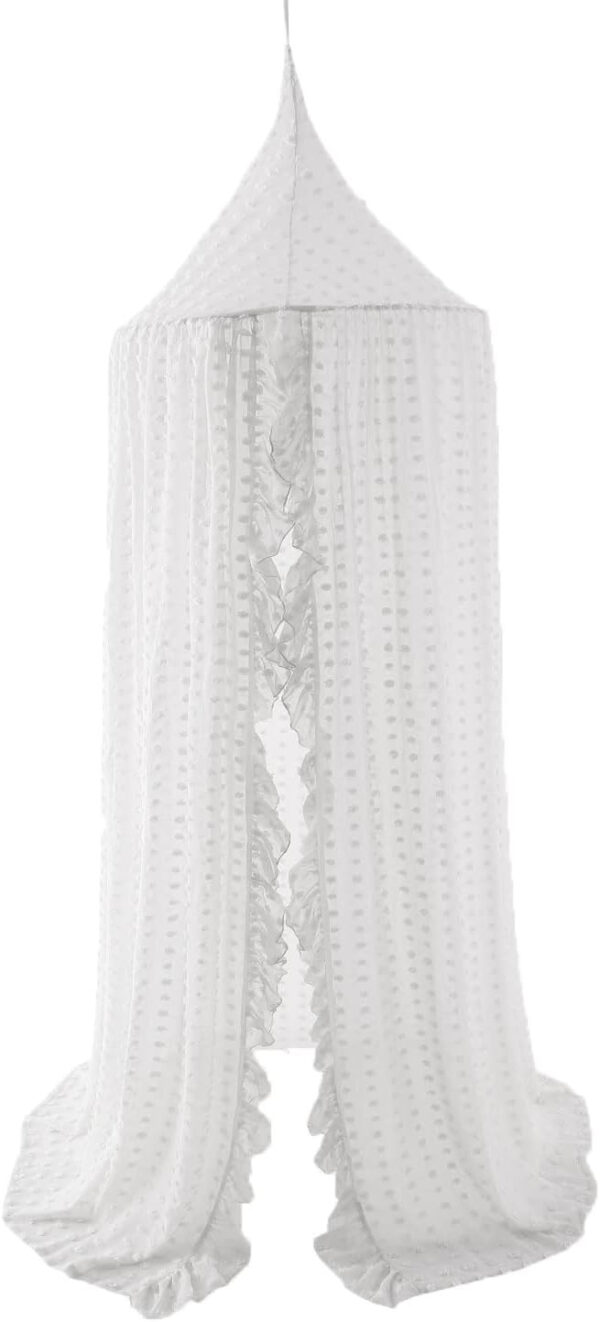 688aa0d210b760b583c9cd0776e6b7bf0c1c8bc857ad00139dcf7.jpg Wonder Space Elegant Kids Bed Canopy - Lace Chiffon Netting with Pom Pom, Princess Girls Fairy Dream Tent, Nursery Room Baby Crib Hanging Curtain Mosquito Net Children Reading Nook Decoration (Beige)