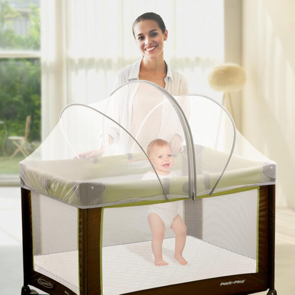 Pack and Play Cover - Mosquito Net Cover for Pack n Play/Travel Crib/Mini Crib/Playpen to Keep Cats Out - Breathable Baby Mosquito Net with 2-Way Zipper (White-Large)