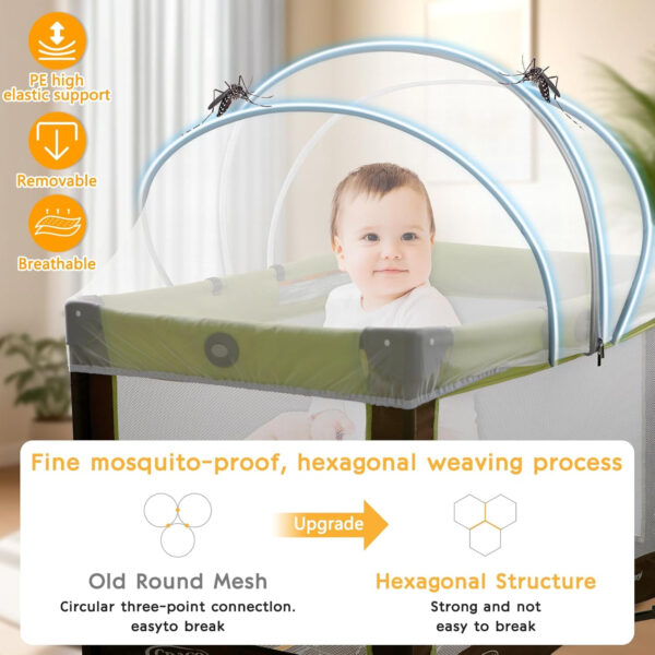 Pack and Play Cover - Mosquito Net Cover for Pack n Play/Travel Crib/Mini Crib/Playpen to Keep Cats Out - Breathable Baby Mosquito Net with 2-Way Zipper (White-Large)