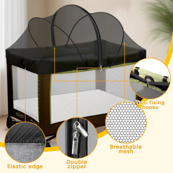 Pack and Play Cover - Mosquito Net Cover for Pack n Play/Travel Crib/Mini Crib/Playpen to Keep Cats Out - Breathable Baby Mosquito Net with 2-Way Zipper (White-Large)