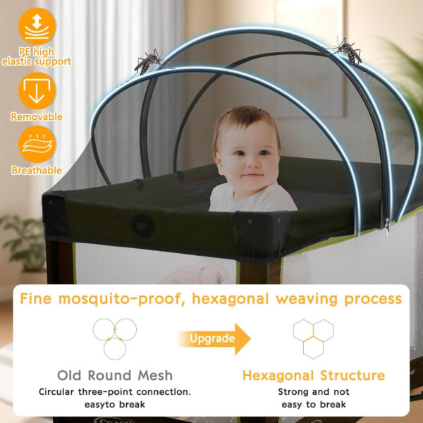 Pack and Play Cover - Mosquito Net Cover for Pack n Play/Travel Crib/Mini Crib/Playpen to Keep Cats Out - Breathable Baby Mosquito Net with 2-Way Zipper (White-Large)