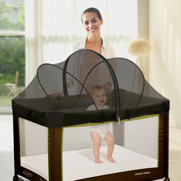 Pack and Play Cover - Mosquito Net Cover for Pack n Play/Travel Crib/Mini Crib/Playpen to Keep Cats Out - Breathable Baby Mosquito Net with 2-Way Zipper (White-Large)