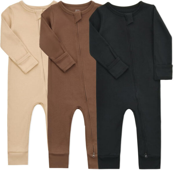 688aa2bc96ab6b94e9e4b7af9a5b855c9651ee81590ea22913fa6.jpg Aablexema Baby Cotton Fooltess Pajamas with Mitten, 3-pack Infant Romper Zip Up One Piece Jumpsuits Outfit
